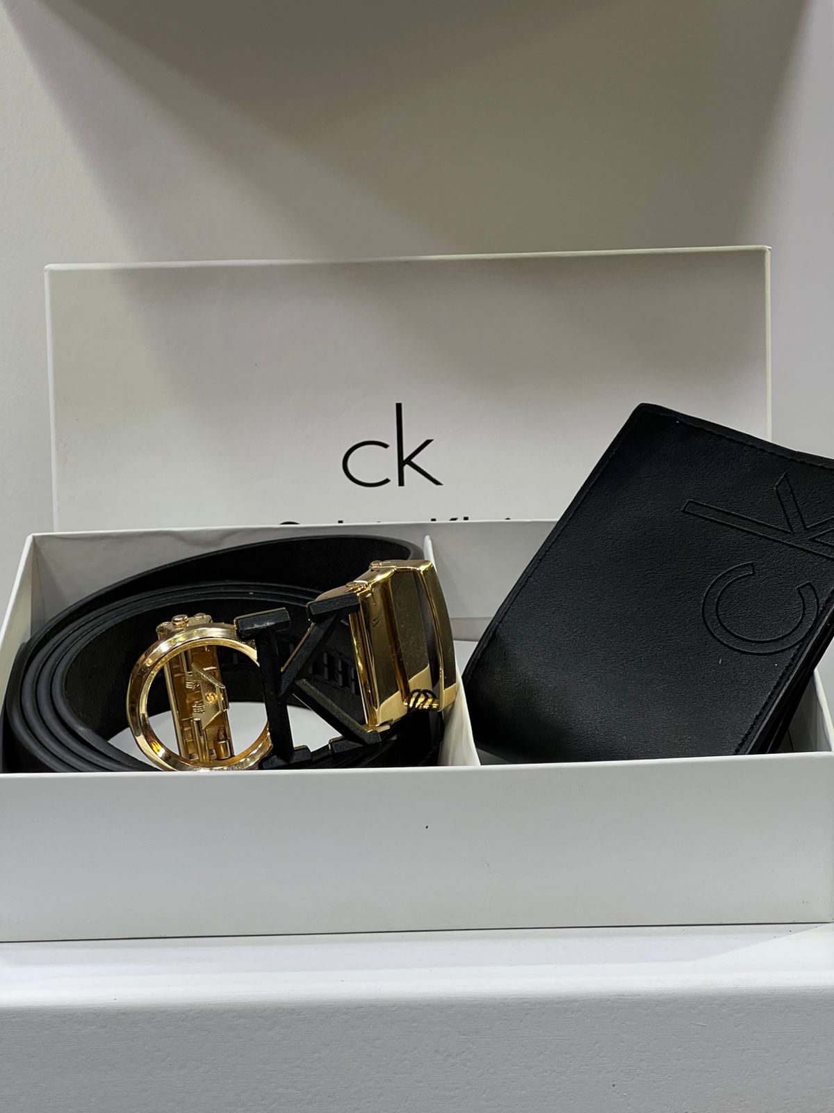 Ck wallet and belt set (golden buckle)